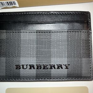 Burberry Black and Gray Check Card Holder